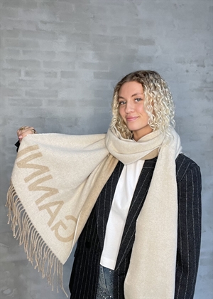 Fringed wool scarf Egret A3909 Ganni 